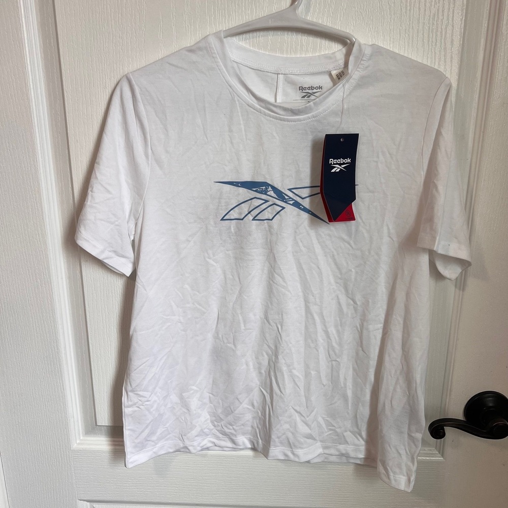 Reebok Womens Logo‎ Activewear T-Shirt Short Sleeve Size Medium White NWT